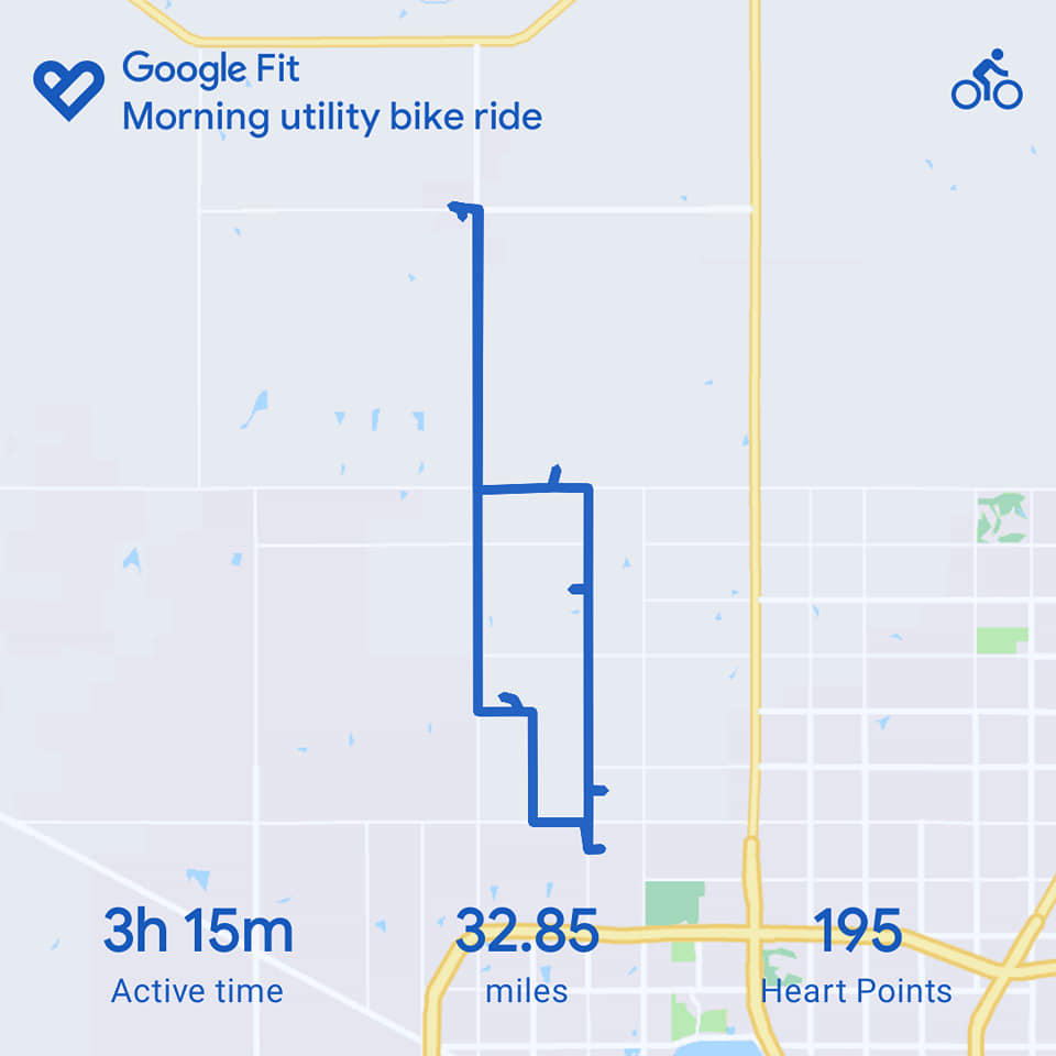map of route on e-bike to Cashion, OK